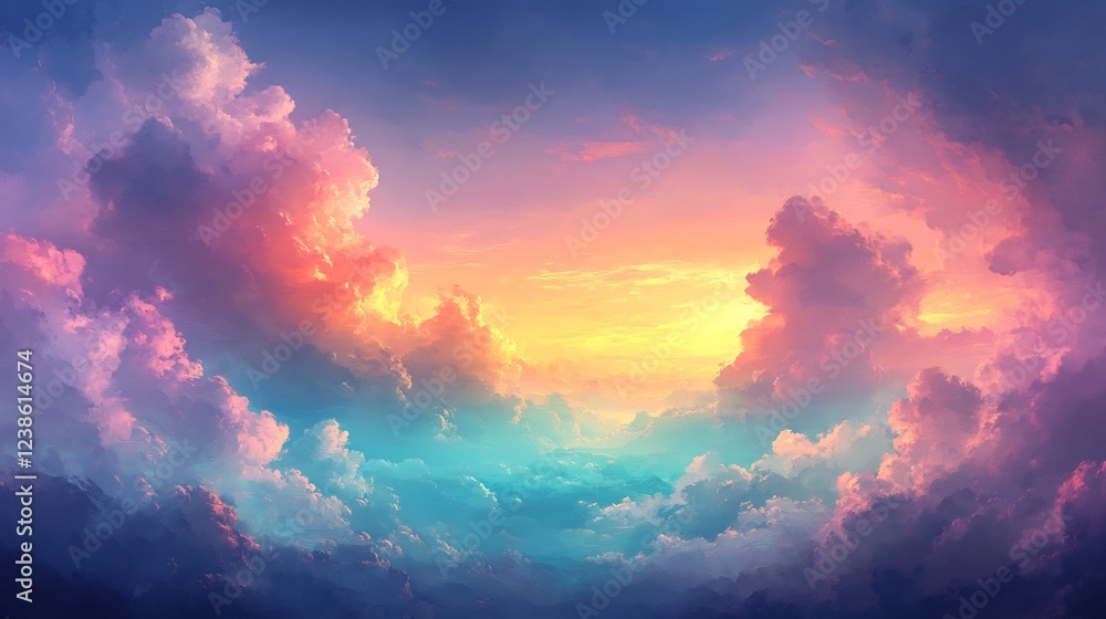Dreamlike pastel sunset cloudscape glows softly with vibrant hues. AI Generated Dreamlike pastel sunset cloudscape glows softly with vibrant hues. AI Generated