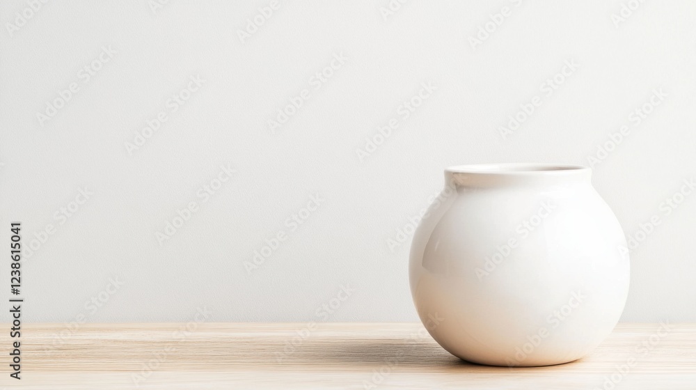 Elegant White Ceramic Pot on Minimalist Wooden Table Against Soft Neutral Background for Home Decor, Interior Design, and Lifestyle Concepts Elegant White Ceramic Pot on Minimalist Wooden Table Against Soft Neutral Background for Home Decor, Interior Design, and Lifestyle Concepts