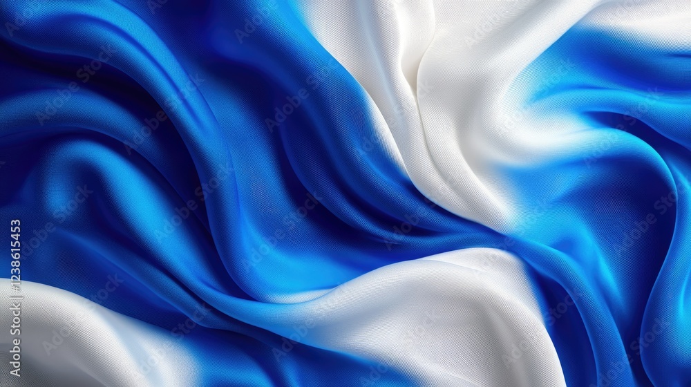 Fototapeta premium Flowing White and Blue Silk Fabric Texture with Elegant Waves
