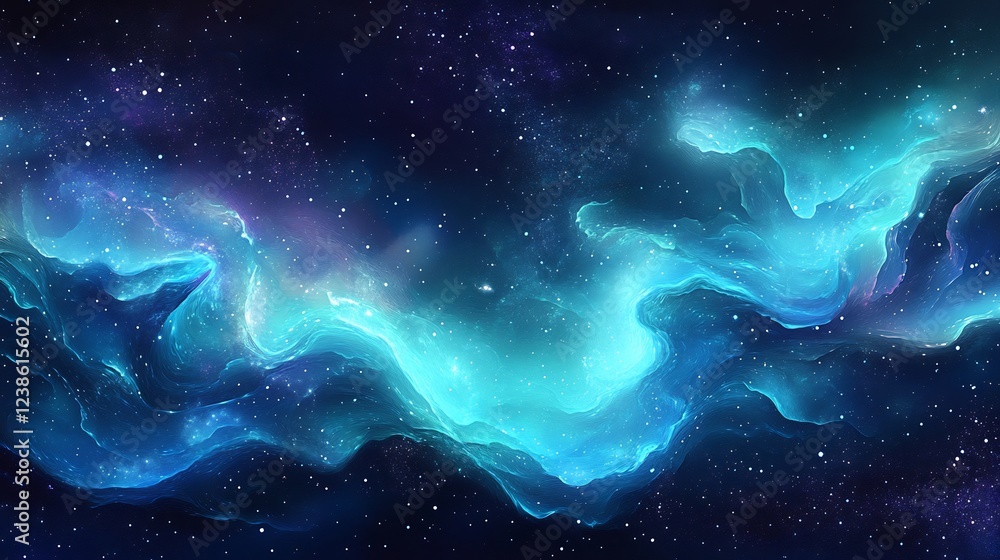 Fototapeta premium Serene Blue Nebula Swirling Gently Across Dark Space. AI Generated