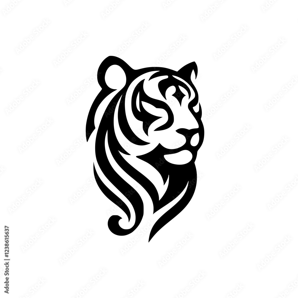 Striking Black and White Tiger Head Profile: A Majestic Vector Graphic Design Striking Black and White Tiger Head Profile: A Majestic Vector Graphic Design