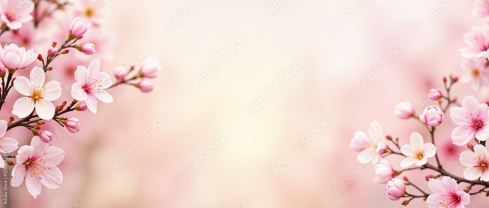 Fototapeta premium Sakura Blossom Branch Frame on Pink Background