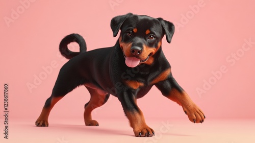 Playful Rottweiler Bowing with Front Legs in 3D Rendered Style photo