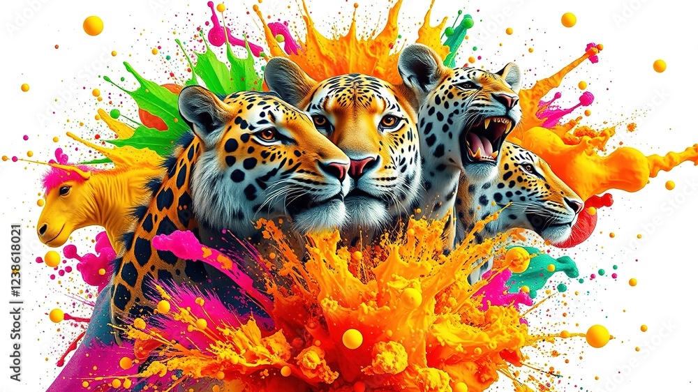 Obraz premium Surreal Zoo Animals in a Paint Splashed World