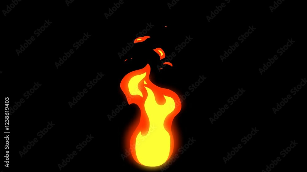 4K video collection of looped cartoon fire torch, bonfire and big fire animation on alpha channel