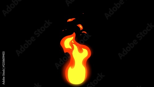 4K video collection of looped cartoon fire torch, bonfire and big fire animation with an alpha channel