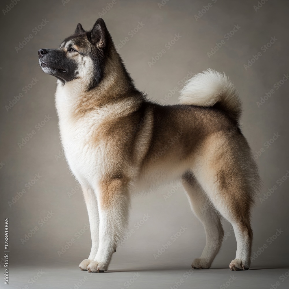 Majestic Akita Dog Standing Gracefully with Thick Coat Majestic Akita Dog Standing Gracefully with Thick Coat