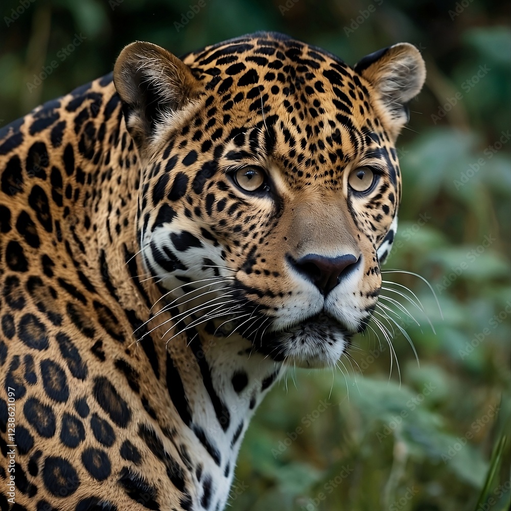 A photo of a beautiful jaguar in a forest. A photo of a beautiful jaguar in a forest.