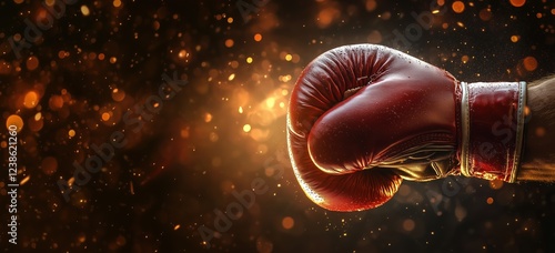 A dynamic image of a boxing glove punching the air, captured with a bokeh background photo