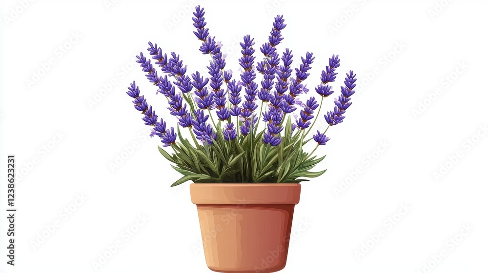 Fototapeta premium Vibrant Lavender Plant in Terracotta Pot with Purple Blossoms