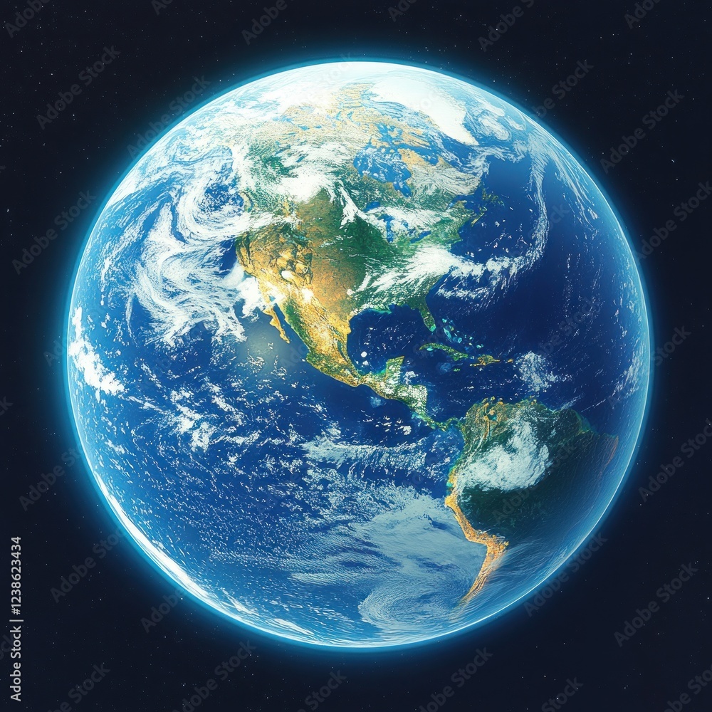 Fototapeta premium Earth from Space Realistic Twilight Glow Americas