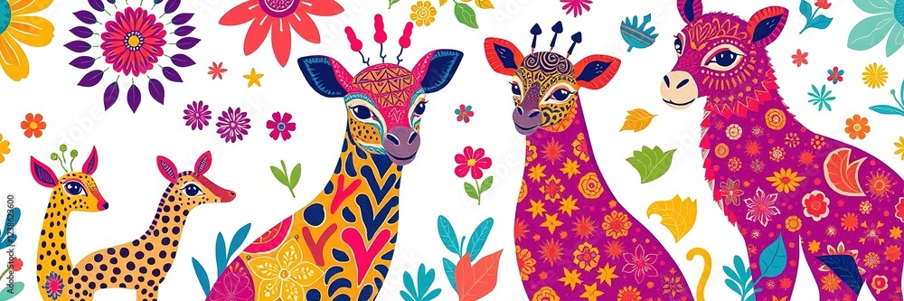 Naklejka premium Curious Critters Adorned in Bohemian Hues