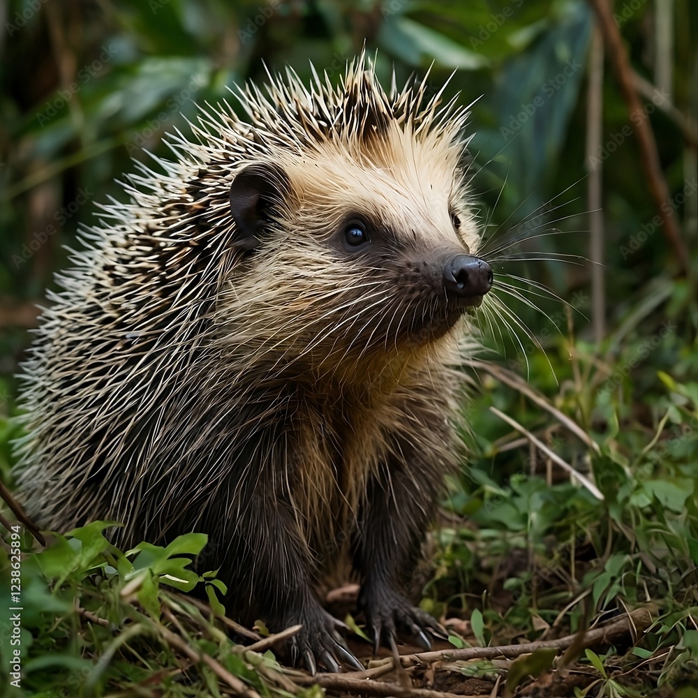 A beautiful porcupine in a charming forest. A beautiful porcupine in a charming forest.