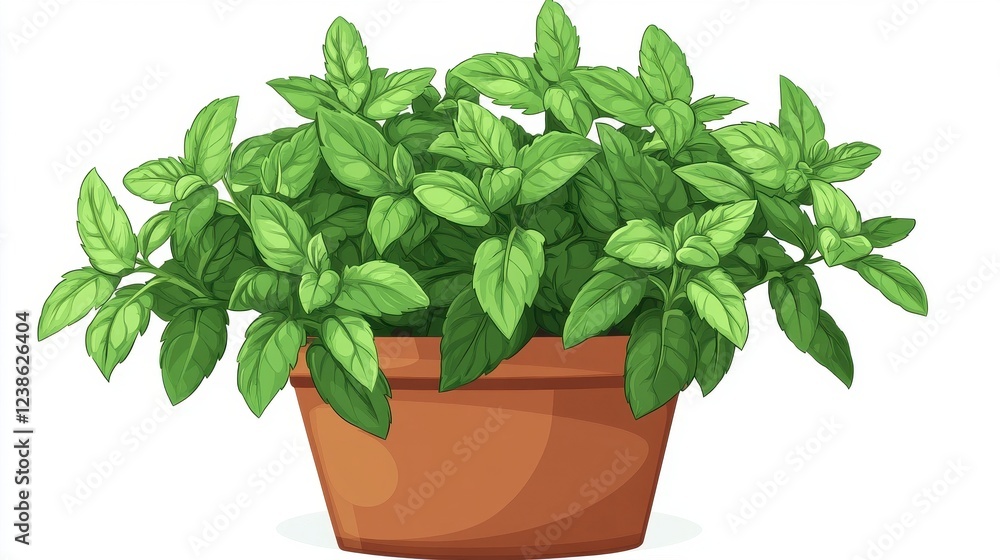 Lush Green Mint Plant in a Brown Pot with Vibrant Leaves Lush Green Mint Plant in a Brown Pot with Vibrant Leaves