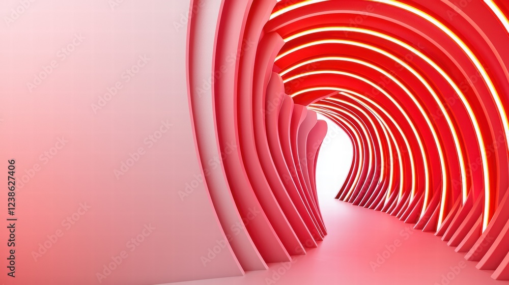 Fototapeta premium Abstract Red Tunnel with Curved Walls and Illuminated Interior Design