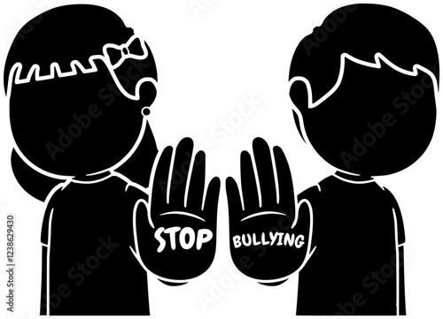 stop illustration bullying silhouette abuse logo violence icon aggression outline kid problem bully child awareness school social stress victim shape kids vector graphic background