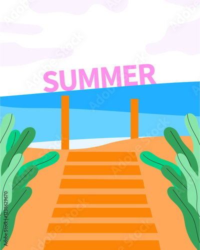 Hello summer card with Beach . Modern isolated vector illustration.