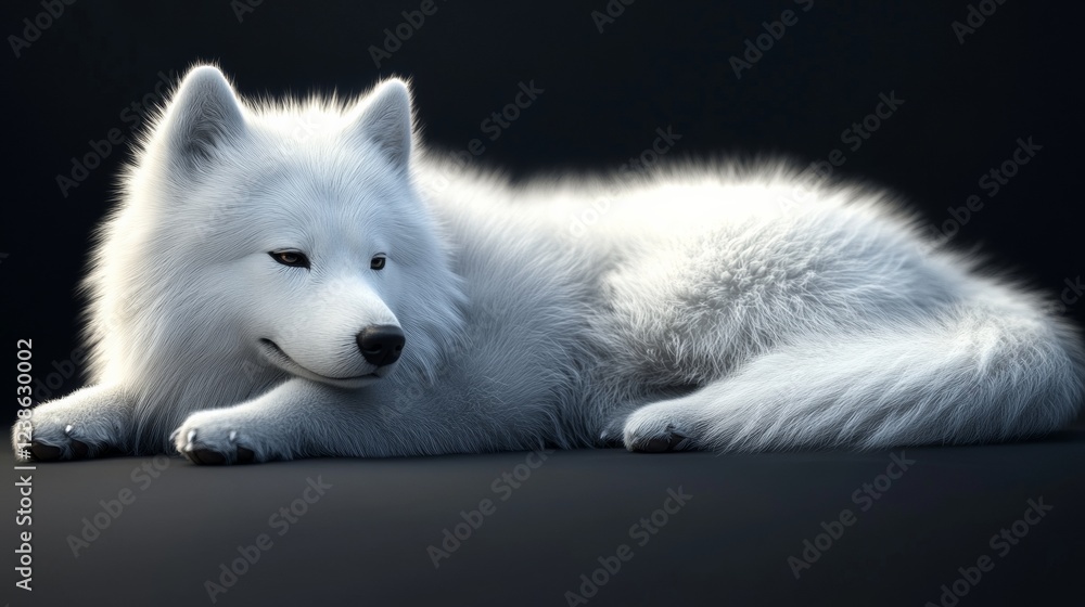 Relaxed Samoyed Resting on a Smooth Surface in 3D Design Relaxed Samoyed Resting on a Smooth Surface in 3D Design