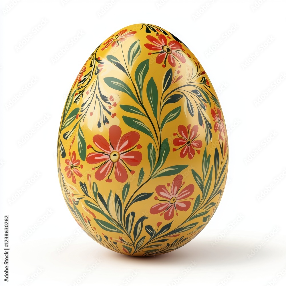 Hand-painted Easter egg with floral patterns, isolated on white background Hand-painted Easter egg with floral patterns, isolated on white background