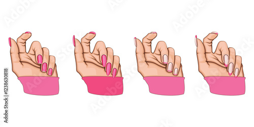 Female Hand with Beautiful Manicure. Manicure collection. Beauty Salon design concept. HAND DRAWN vector art.	