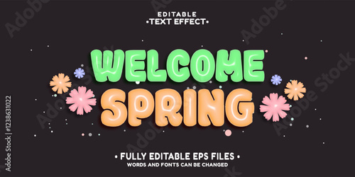 editable 3d inflate welcome spring text effect.typhography logo