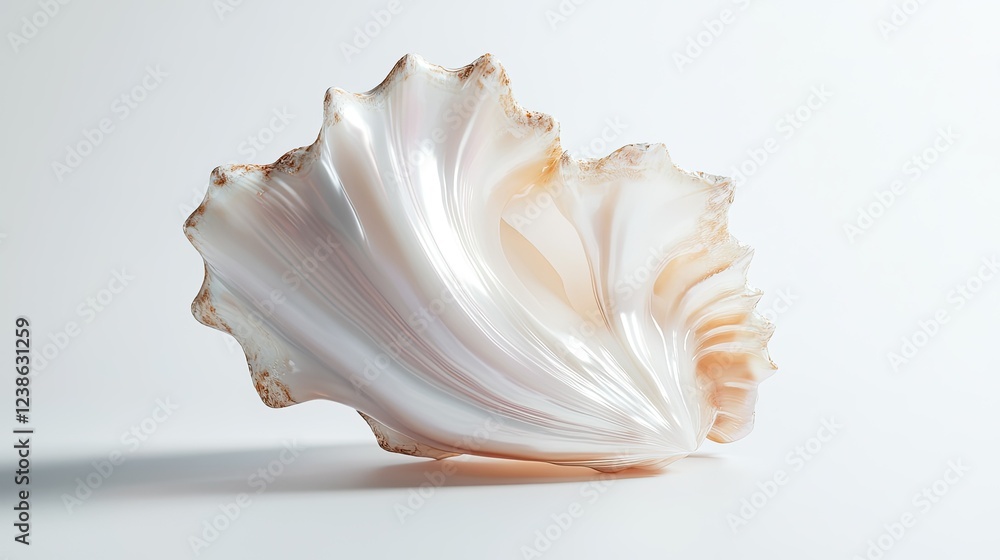 Elegant White Sea Shell on Light Background with Natural Curves Elegant White Sea Shell on Light Background with Natural Curves