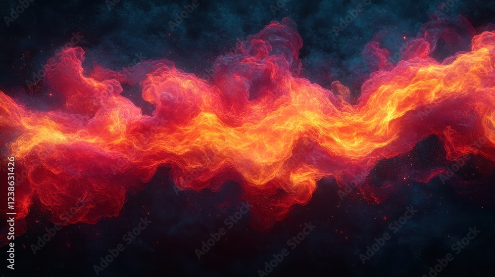 Fototapeta premium Bright flames swirl through a dark backdrop creating a mesmerizing visual of fire and smoke. Generative AI