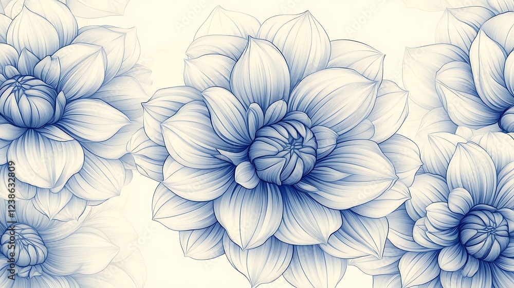 Elegant Blue and White Lotus Floral Pattern Elegant Blue and White Lotus Floral Pattern