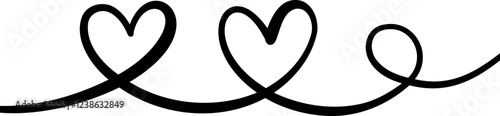 Ink heart swirl loop flourish vector linear banner illustration, isolated