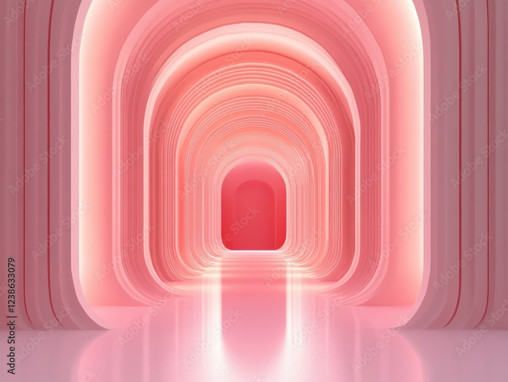 Naklejka premium Modern Luxury Interior Design with Smooth Pink Curves and LED Lighting