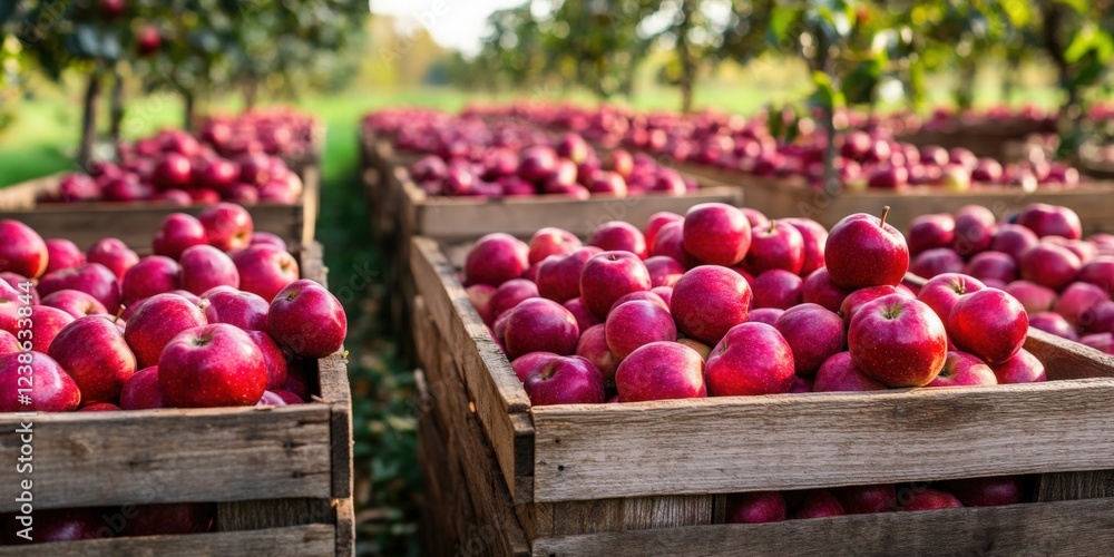 Rows of Red Apples in Wooden Crates Generated AI Rows of Red Apples in Wooden Crates Generated AI