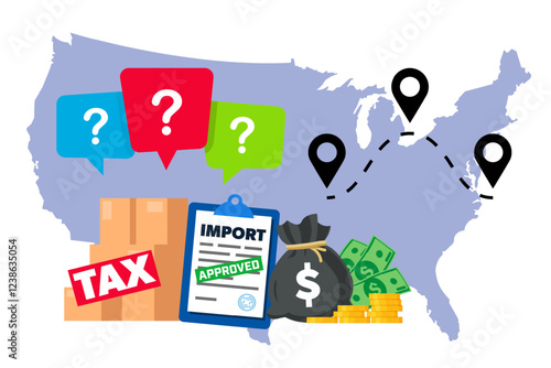 New tariff on USA import - customs duty and taxes illustration.
