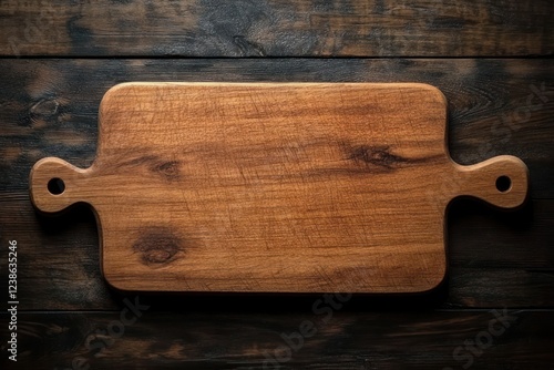 Minimalistic Cherry Wood Cutting Board on Dark Wooden Table photo