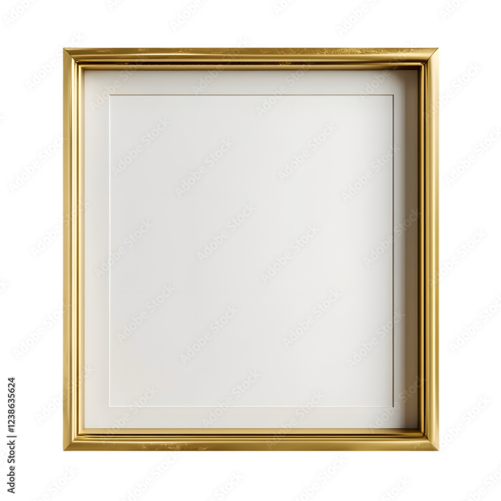 Minimalist golden frame mockup with a thin gold border on a white background, a simple square shape for artwork or picture display template Minimalist golden frame mockup with a thin gold border on a white background, a simple square shape for artwork or picture display template