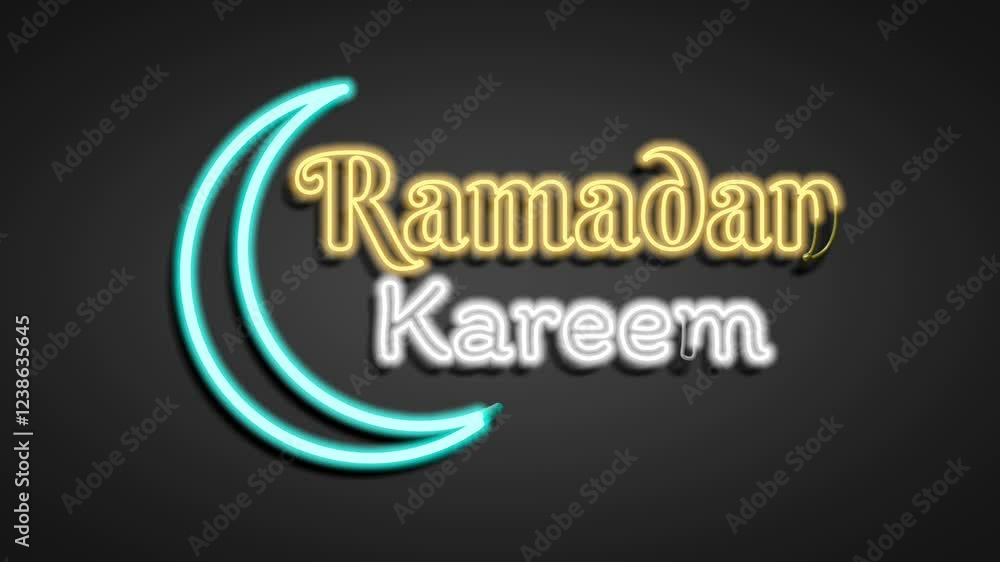 Ramadan kareem neon sign effect with moon on black background Ramadan kareem neon sign effect with moon on black background
