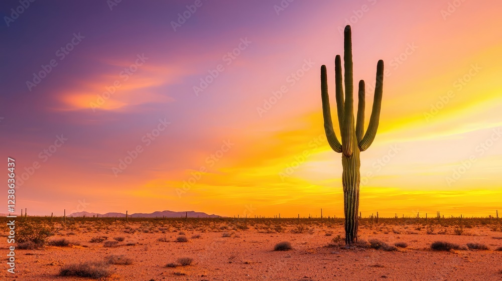 Desert sunset nature concept. A stunning sunset over a desert landscape with a lone cactus silhouette. Desert sunset nature concept. A stunning sunset over a desert landscape with a lone cactus silhouette.