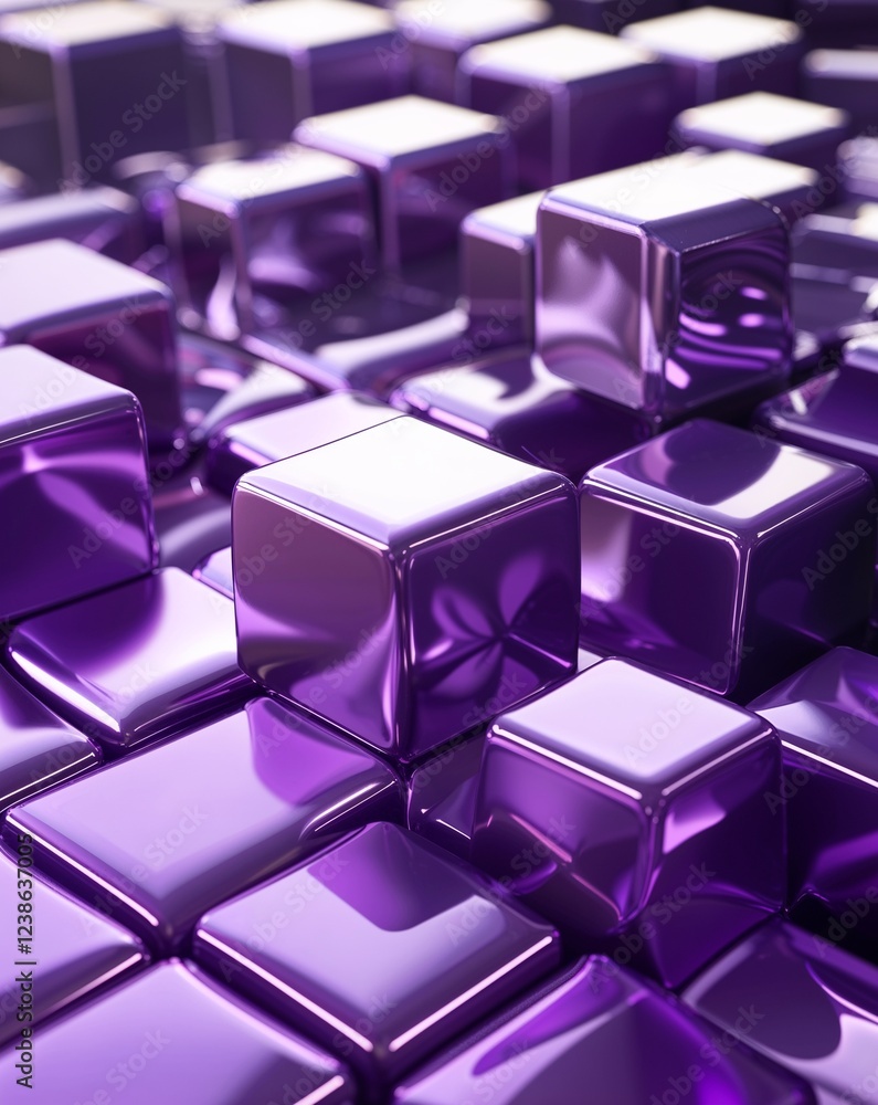 Purple metallic cubes with smooth gradients and high gloss reflections abstract background Purple metallic cubes with smooth gradients and high gloss reflections abstract background