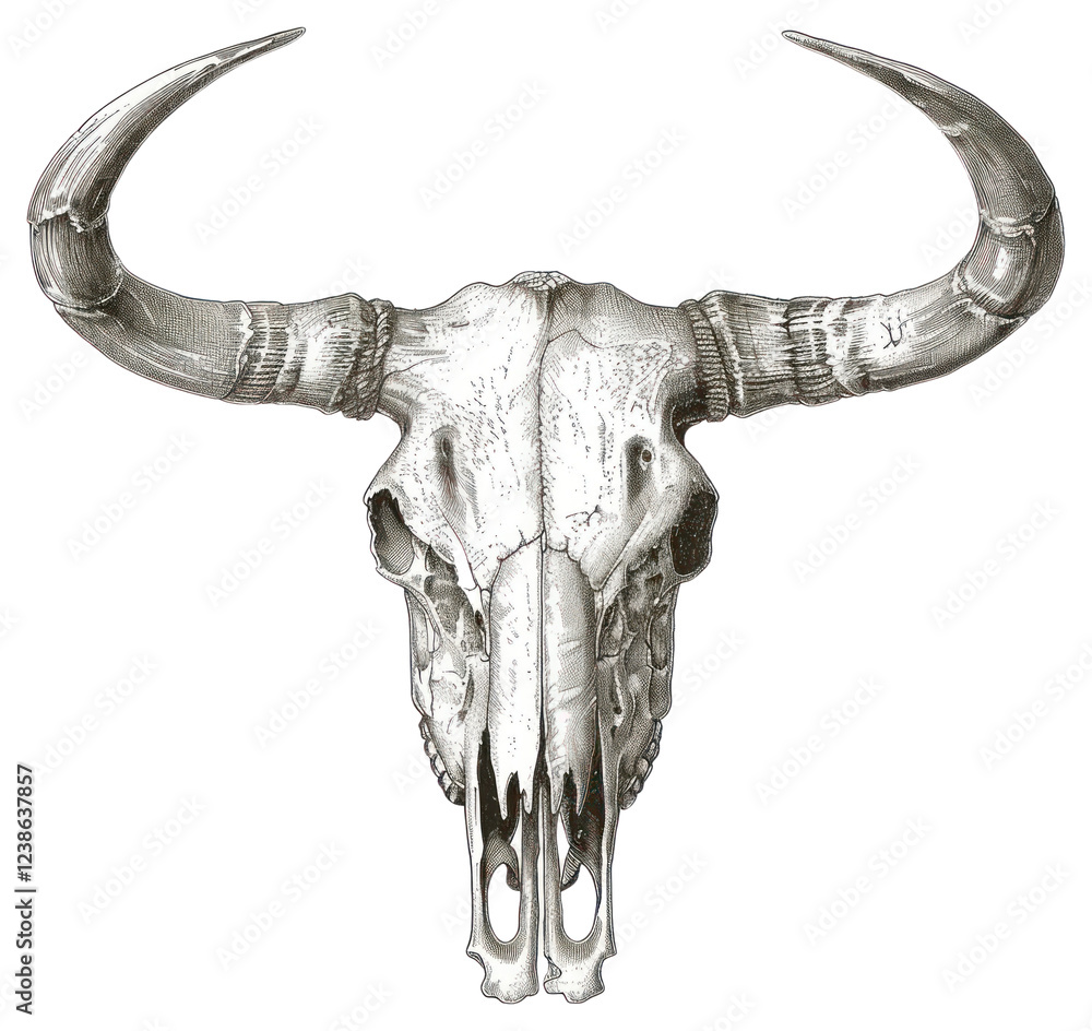 Fototapeta premium PNG Detailed bull skull illustration art