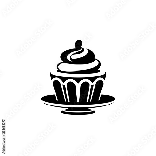 A delectable cupcake, exquisitely frosted and presented on a pedestal. This image is perfect for bakeries, cafes, and dessert-themed projects.