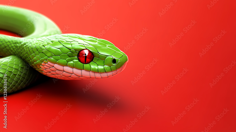 Obraz premium Close-up of an alert green viper