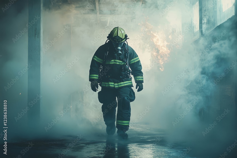 Fototapeta premium Fireman with fire and suit for protect fire fighter.