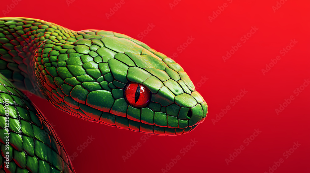 Obraz premium Close-up of an alert green viper