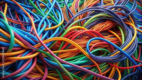 A vibrant tangle of colorful cords and wires, a complex network of interconnected lines and tubes