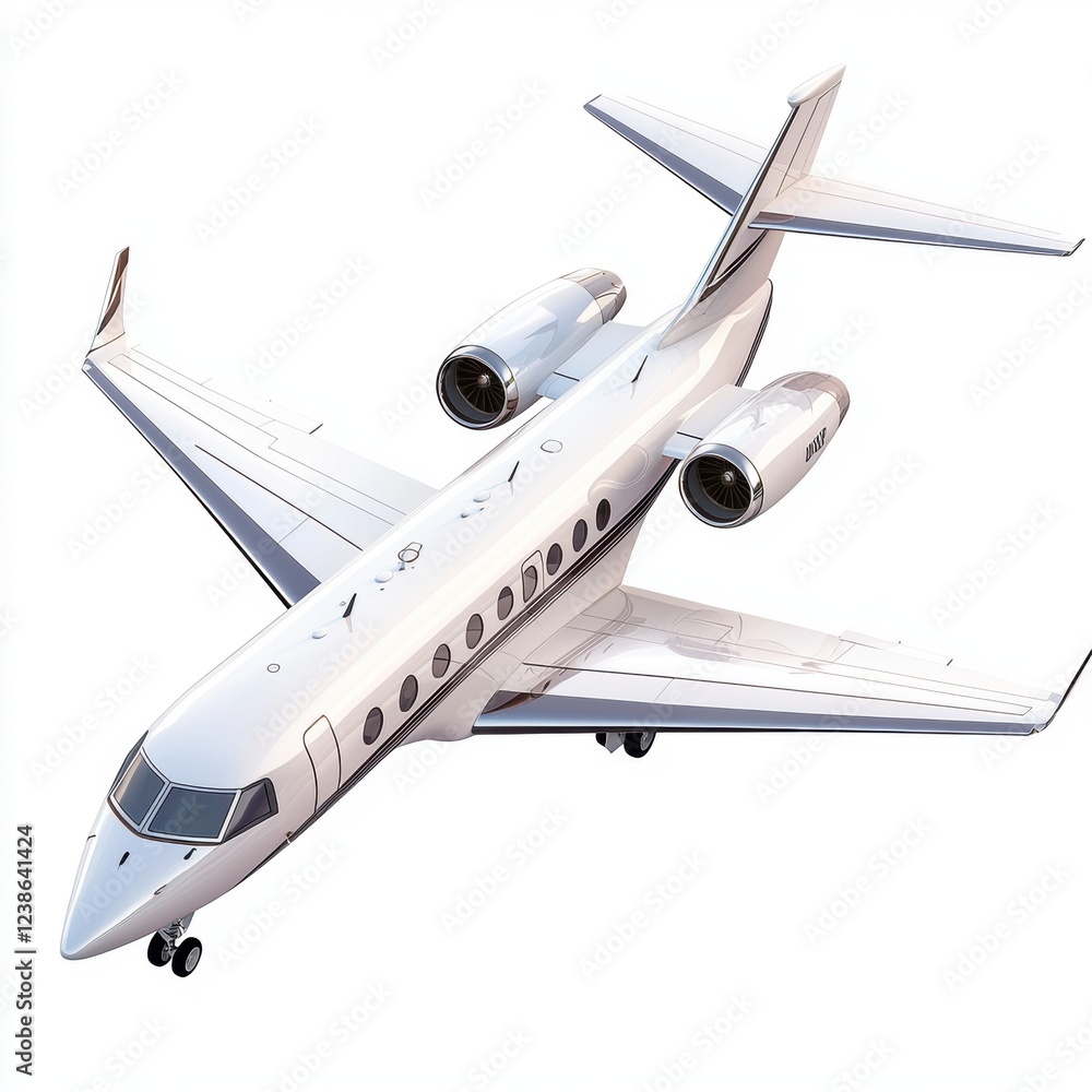 Fototapeta premium Luxury private jet with tinted windows, isolated on white background