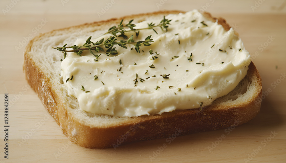 Bread with cream cheese. Selective focus Bread with cream cheese. Selective focus