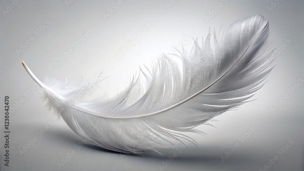 Obraz premium Delicate White Feather Floating against a Pristine White Background