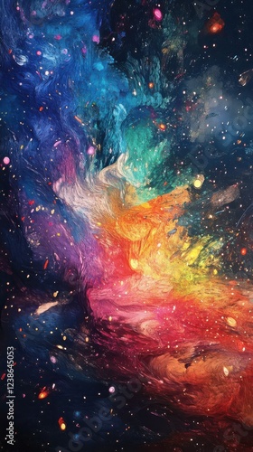 Abstract Cosmic Nebula Painting Showing Vibrant Colors and Swirling Forms