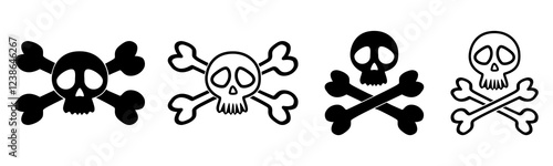 skull with crossbones icons vector set . Flat style vector illustration isolated design. Hand drawn design.