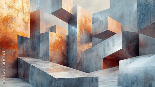 Abstract Rusty Grey Cubes Soft Light Industrial Design. AI Generated