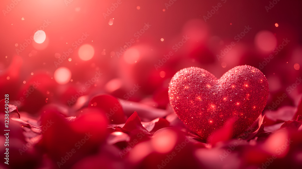 Shimmering Red Heart Surrounded by Petals on a Soft Background for Romantic Celebrations and Special Occasions Shimmering Red Heart Surrounded by Petals on a Soft Background for Romantic Celebrations and Special Occasions